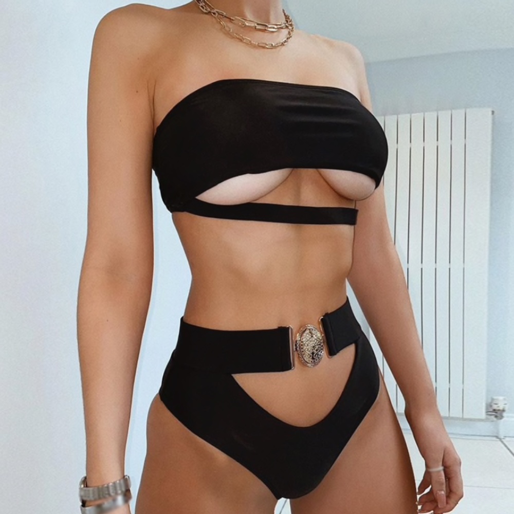 NEW! BLACK BIKINI WAIST CINCHING METAL CLASP SET - Picture 5 of 7
